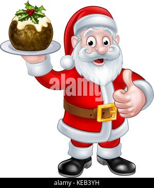 Santa hält einen Weihnachts Pudding Stock Vektor