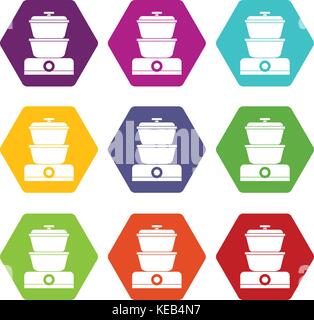 Dampfgarer Icon Set Farbe hexaeder Stock Vektor