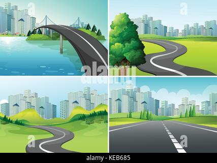 Vier Szenen von Straßen in der Stadt Stock Vektor