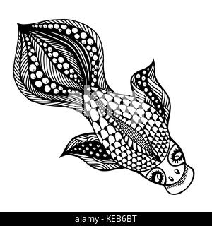 Zentangle Vektor gold Fish für Tattoo in Boho, Hippie Style. Zierpflanzen tribal gemusterten Abbildung für Erwachsene Anti stress Malvorlagen. Hand zeichnen Stock Vektor