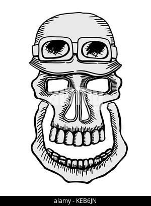 Totenkopf emblem Motorrad Motorrad Helm und Brille auf einem weißen Hintergrund. Symbol brutale biker Subkultur. Vektor t-shirt design Stock Vektor