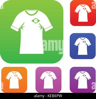 T-Shirt mit Flagge von Brasilien unterzeichnen Set Color Collection Stock Vektor