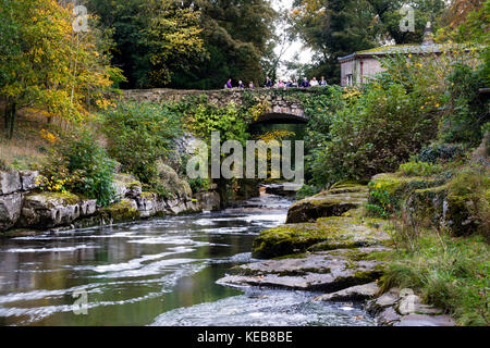 Die Molkerei Brücke in der Nähe des Treffen der Flüsse T-Stücke und Greta, die auf der Tagung der Gewässer im Herbst, Rokeby, Teesdale, County Durham, UK Stockfoto