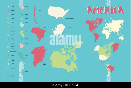 Weltkarte Amerika sehr detaillierte Vector Illustration Stock Vektor