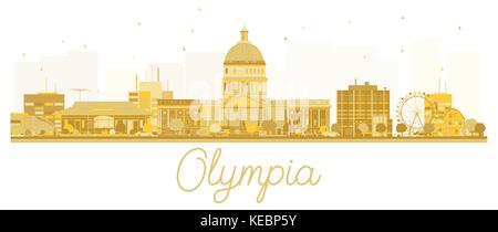 Olympia Skyline der Stadt goldene Silhouette. Vector Illustration. Business Travel Concept. Olympia Stadtbild mit Sehenswürdigkeiten. Stock Vektor