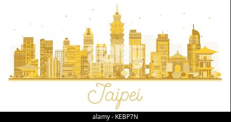 Taipei City Skyline golden Silhouette. Vector Illustration. Business Travel Concept. Taipei Stadtbild mit Sehenswürdigkeiten. Stock Vektor