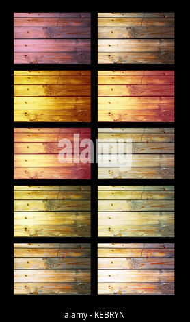 Aus Holz mit Stil Nägel in verschiedenen Farben auf schwarzem Hintergrund angezeigt. Stockfoto
