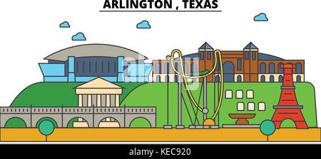 Arlington, Texas. Skyline der Stadt Architektur, Gebäude, Straßen, Silhouette, Landschaft, Panorama, Wahrzeichen. bearbeitbaren Anschläge. Flaches Design line Vector Illustration Konzept. isolierte Symbole Stock Vektor