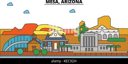 Mesa, Arizona. Skyline der Stadt Architektur, Gebäude, Straßen, Silhouette, Landschaft, Panorama, Wahrzeichen. bearbeitbaren Anschläge. Flaches Design line Vector Illustration Konzept. isolierte Symbole Stock Vektor