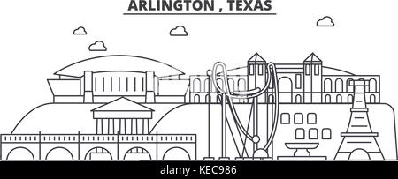 Arlington, Texas Architektur Linie skyline Abbildung. linear vector Stadtbild mit berühmten Wahrzeichen und Sehenswürdigkeiten der Stadt, Design Icons. Landschaft mit editierbaren Anschläge Stock Vektor