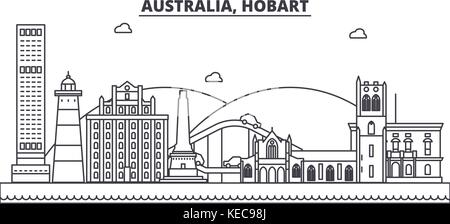 Australien, hobart Architektur Linie skyline Abbildung. linear vector Stadtbild mit berühmten Wahrzeichen und Sehenswürdigkeiten der Stadt, Design Icons. Landschaft mit editierbaren Anschläge Stock Vektor