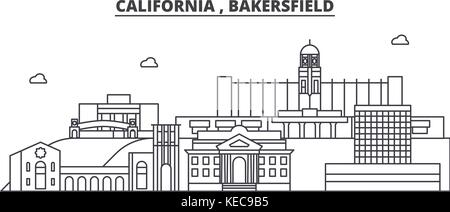 Kalifornien, bakersfield Architektur Linie skyline Abbildung. linear vector Stadtbild mit berühmten Wahrzeichen und Sehenswürdigkeiten der Stadt, Design Icons. Landschaft mit editierbaren Anschläge Stock Vektor