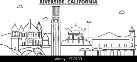 Kalifornien, Riverside Architektur Linie skyline Abbildung. linear vector Stadtbild mit berühmten Wahrzeichen und Sehenswürdigkeiten der Stadt, Design Icons. Landschaft mit editierbaren Anschläge Stock Vektor