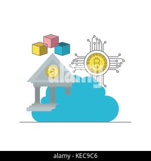 Bitcoin bunte Symbole der digitalen Währung in Cloud Service Stock Vektor
