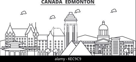 Kanada, Edmonton Architektur Linie skyline Abbildung. linear vector Stadtbild mit berühmten Wahrzeichen und Sehenswürdigkeiten der Stadt, Design Icons. Landschaft mit editierbaren Anschläge Stock Vektor