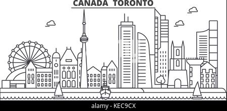 Kanada, Toronto Architektur Linie skyline Abbildung. linear vector Stadtbild mit berühmten Wahrzeichen und Sehenswürdigkeiten der Stadt, Design Icons. Landschaft mit editierbaren Anschläge Stock Vektor