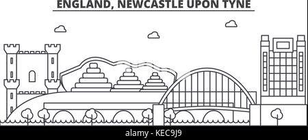 England, Newcastle upon Tyne Architektur Linie skyline Abbildung. linear vector Stadtbild mit berühmten Wahrzeichen und Sehenswürdigkeiten der Stadt, Design Icons. Landschaft mit editierbaren Anschläge Stock Vektor