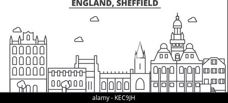 England, Sheffield Architektur Linie skyline Abbildung. linear vector Stadtbild mit berühmten Wahrzeichen und Sehenswürdigkeiten der Stadt, Design Icons. Landschaft mit editierbaren Anschläge Stock Vektor