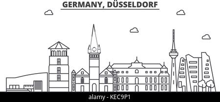 Deutschland, Düsseldorf Architektur Linie skyline Abbildung. linear vector Stadtbild mit berühmten Wahrzeichen und Sehenswürdigkeiten der Stadt, Design Icons. bearbeitbaren Anschläge Stock Vektor