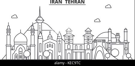 Iran, Teheran Architektur Linie skyline Abbildung. linear vector Stadtbild mit berühmten Wahrzeichen und Sehenswürdigkeiten der Stadt, Design Icons. Landschaft mit editierbaren Anschläge Stock Vektor