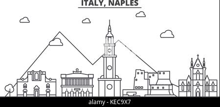 Italien, Neapel Architektur Linie skyline Abbildung. linear vector Stadtbild mit berühmten Wahrzeichen und Sehenswürdigkeiten der Stadt, Design Icons. Landschaft mit editierbaren Anschläge Stock Vektor