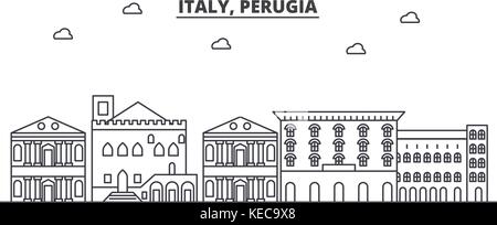 Italien, Perugia Architektur Linie skyline Abbildung. linear vector Stadtbild mit berühmten Wahrzeichen und Sehenswürdigkeiten der Stadt, Design Icons. Landschaft mit editierbaren Anschläge Stock Vektor