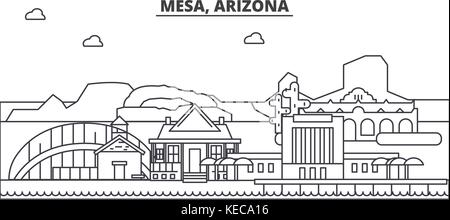 Mesa, Arizona Architektur Linie skyline Abbildung. linear vector Stadtbild mit berühmten Wahrzeichen und Sehenswürdigkeiten der Stadt, Design Icons. Landschaft mit editierbaren Anschläge Stock Vektor