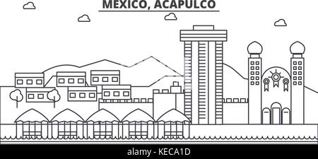 Mexiko, Acapulco Architektur Linie skyline Abbildung. linear vector Stadtbild mit berühmten Wahrzeichen und Sehenswürdigkeiten der Stadt, Design Icons. Landschaft mit editierbaren Anschläge Stock Vektor