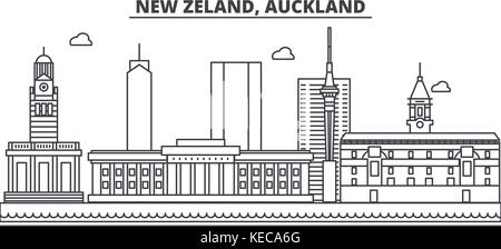 Neuseeland, Auckland Architektur Linie skyline Abbildung. linear vector Stadtbild mit berühmten Wahrzeichen und Sehenswürdigkeiten der Stadt, Design Icons. Landschaft mit editierbaren Anschläge Stock Vektor