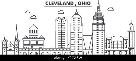 Ohio cleveland Architektur Linie skyline Abbildung. linear vector Stadtbild mit berühmten Wahrzeichen und Sehenswürdigkeiten der Stadt, Design Icons. Landschaft mit editierbaren Anschläge Stock Vektor