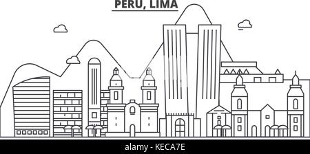 Peru, Lima Architektur Linie skyline Abbildung. linear vector Stadtbild mit berühmten Wahrzeichen und Sehenswürdigkeiten der Stadt, Design Icons. Landschaft mit editierbaren Anschläge Stock Vektor