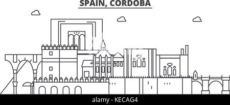 Spanien, cordoba Architektur Linie skyline Abbildung. linear vector Stadtbild mit berühmten Wahrzeichen und Sehenswürdigkeiten der Stadt, Design Icons. Landschaft mit editierbaren Anschläge Stock Vektor