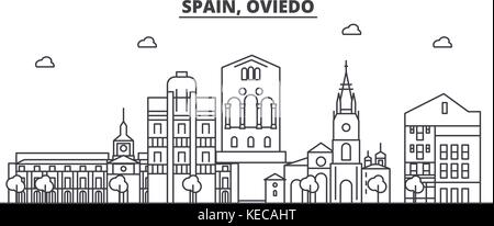 Spanien, Oviedo Architektur Linie skyline Abbildung. linear vector Stadtbild mit berühmten Wahrzeichen und Sehenswürdigkeiten der Stadt, Design Icons. Landschaft mit editierbaren Anschläge Stock Vektor