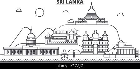 Sri Lanka Architektur Linie skyline Abbildung. linear vector Stadtbild mit berühmten Wahrzeichen und Sehenswürdigkeiten der Stadt, Design Icons. Landschaft mit editierbaren Anschläge Stock Vektor