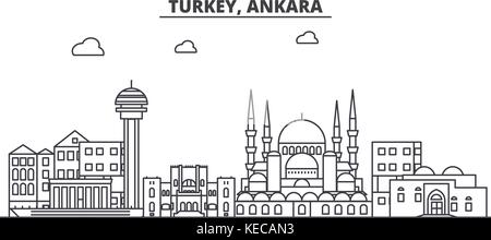 Die Türkei, Ankara Architektur Linie skyline Abbildung. linear vector Stadtbild mit berühmten Wahrzeichen und Sehenswürdigkeiten der Stadt, Design Icons. Landschaft mit editierbaren Anschläge Stock Vektor