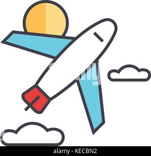Flugzeug, Flugzeug, Flughafen, Reise, Flugzeug, Fliegen, Flug Konzept. linie Vektor icon. bearbeitbaren Schlaganfall. Flachbild lineare Abbildung auf weißem Hintergrund Stock Vektor