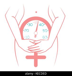 Konzept der Wechseljahre in Form einer Silhouette einer Frau mit einer Uhr messen Alter. Symbol in einer linearen Stil Stock Vektor