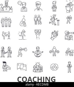 Coaching, sport Coach, Mentor, Trainer, Coach, Training, Trainer, pfeifen Zeile für Symbole. bearbeitbaren Anschläge. flache Design Vector illustration symbol Konzept. lineare Zeichen isoliert Stock Vektor