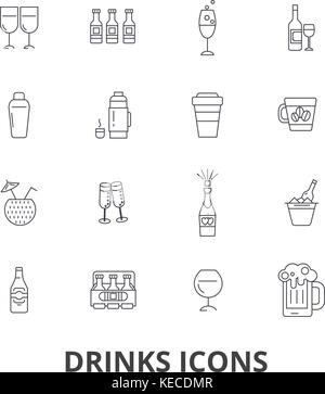 Getränke, Cocktail, Bier, alkoholische Getränke, Wasser, Wein, Alkohol, Bar, Coffee Zeile für Symbole. bearbeitbaren Anschläge. flache Design Vector illustration symbol Konzept. lineare Zeichen isoliert Stock Vektor