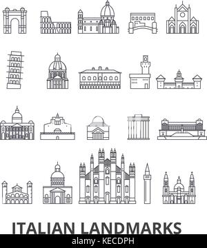 Italienische landmakrs, Italienisch, italienische Landschaft, piza Turm, die Kathedrale, das Kolosseum Zeile für Symbole. bearbeitbaren Anschläge. flache Design Vector illustration symbol Konzept. lineare Zeichen isoliert Stock Vektor