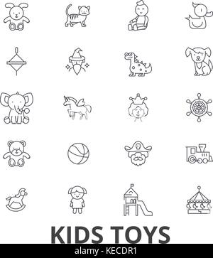 Kinder Spielzeug, Spielen, Babyspielzeug, Kinderspielzeug, kids, Teddybär, yule, pirate Zeile für Symbole. bearbeitbaren Anschläge. flache Design Vector illustration symbol Konzept. lineare Zeichen isoliert Stock Vektor