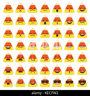 Satz von emoji Süßigkeitmais halloween Emoticon zeichen Gesichter. Stock Vektor