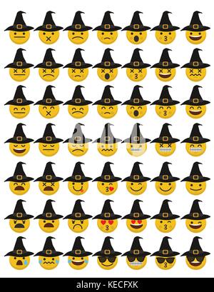 Satz von emoji Halloween Hexe emoticon Zeichen Gesichter. Stock Vektor