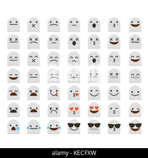 Satz von emoji Ghost halloween Emoticon zeichen Gesichter. Stock Vektor