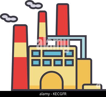 Factory flache Linie Illustration, Begriff Vektor isolierte Symbol Stock Vektor