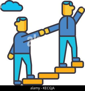 Mentor, Unterstützung, Mentoring, wenn das Ziel flache Linie Illustration, Begriff Vektor isolierte Symbol Stock Vektor