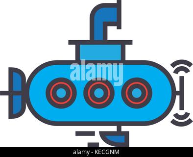 U-Boot flache Linie Illustration, Begriff Vektor isolierte Symbol Stock Vektor