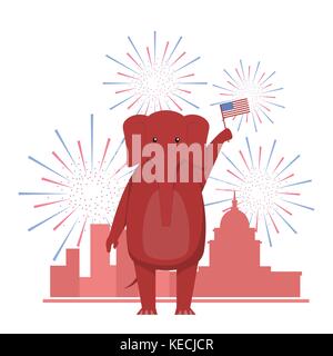 Die usa Wahlen Ergebnis Abbildung. demokratischen Esel und republikanischen Elefant Wettbewerb führen. Stock Vektor