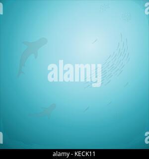 Schwärme von Fischen mit zwei Haie, Ansicht von unten Stock Vektor