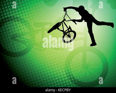 Bmx stunt Radfahrer Silhouette auf der Abstract background-Vektor Stock Vektor